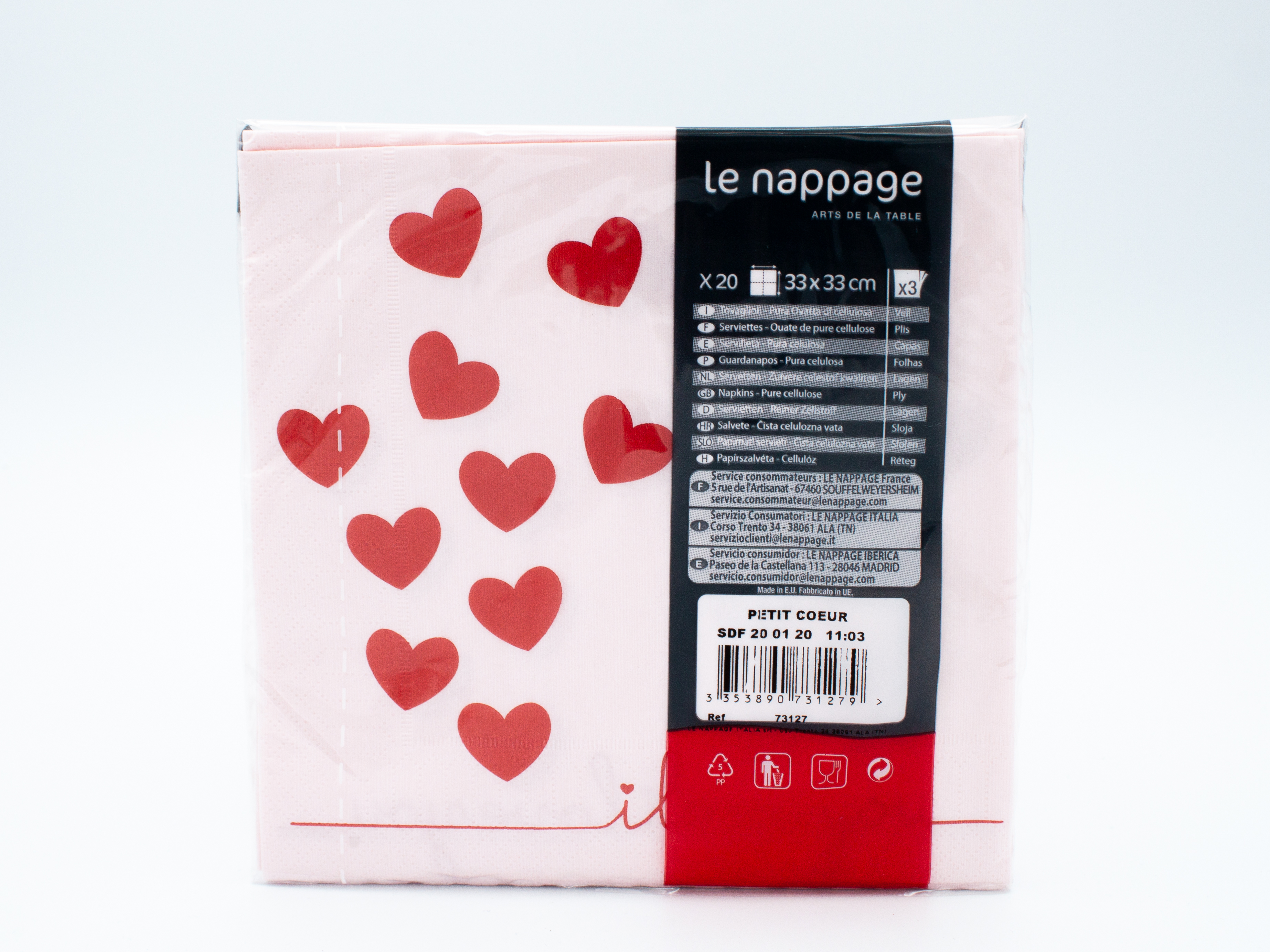 20 tovaglioli 33x33 cm 3 veli Petit Coeur