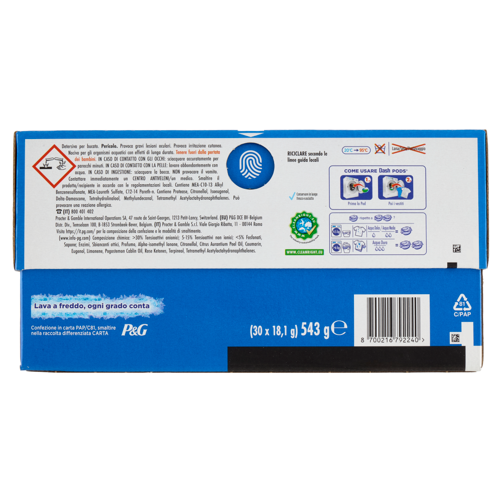 Dash Pods Detersivo Lavatrice In Capsule, Classico, 30 Lavaggi 543 g