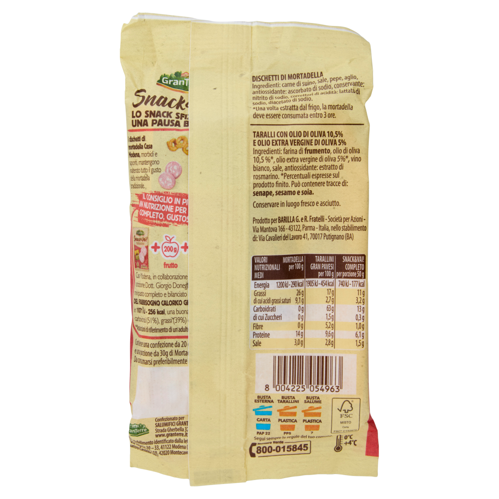 Casa Modena Snack & Vai! Dischetti di al Prosciutto Cotto e Tarallini Gran Pavesi 50 g