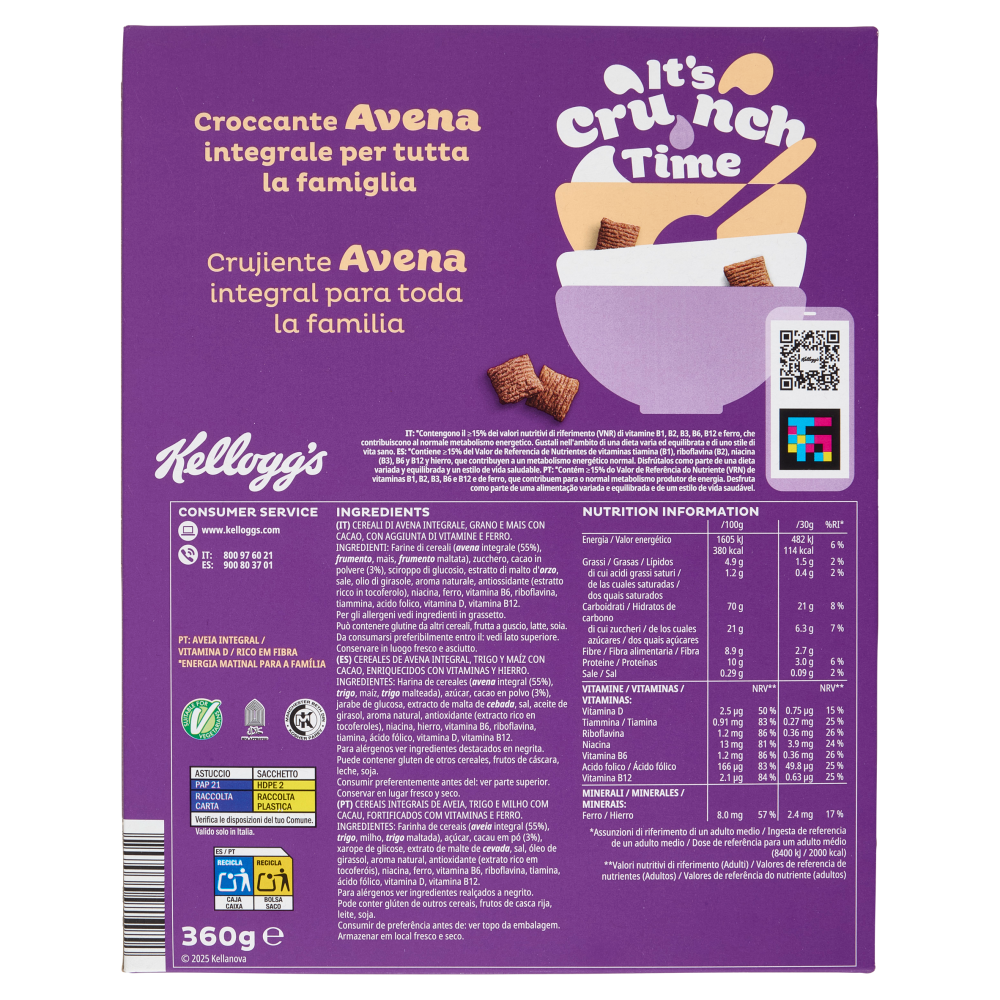 Kellogg's Oaties Avena Croccante al cacao 360 g