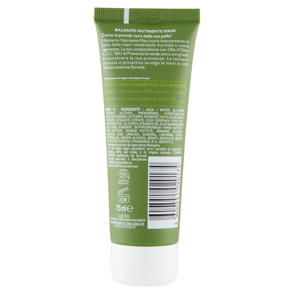 Tesori di Provenza Crema Mani, con Olio d'Oliva Biologico, Ricco in Polifenoli Antiossidanti, 75 ml