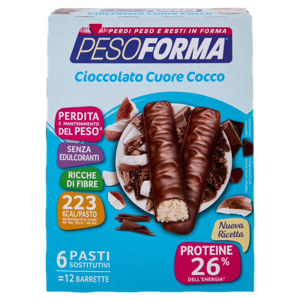 Pesoforma Cioccolato Cuore Cocco, sostitutivo del pasto ricco di fibre, 223 kcal per pasto, 372g