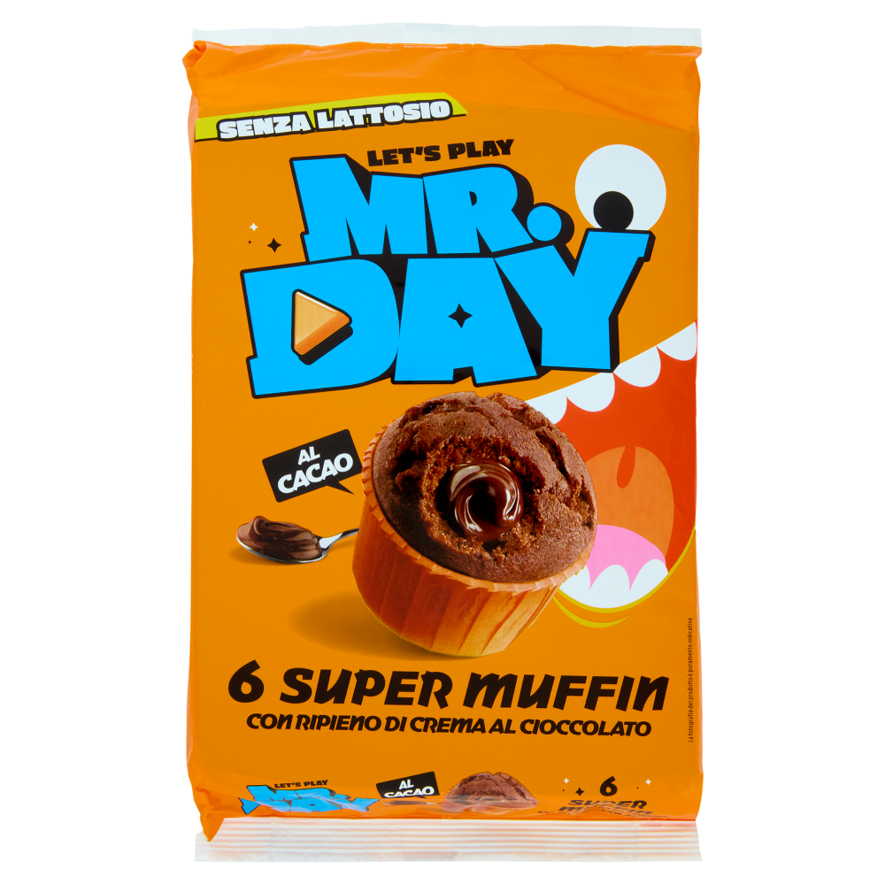 Mr.Day 6 Super Muffin al Cacao con Ripieno di Crema al Cioccolato 6 x 50 g