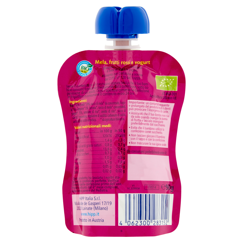 HiPP Biologico Frutta Frullata & Yogurt Mela e frutti rossi 90 g