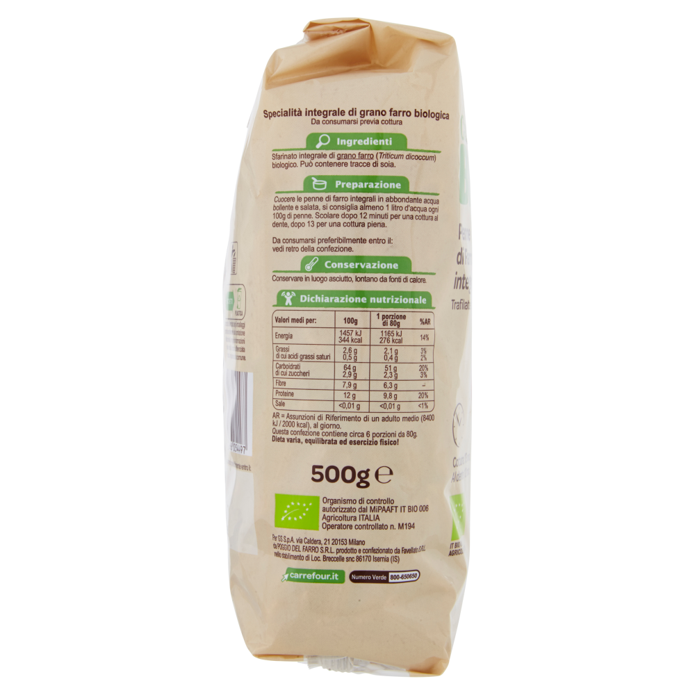 Carrefour Bio Penne di Farro integrali n° 171 500 g