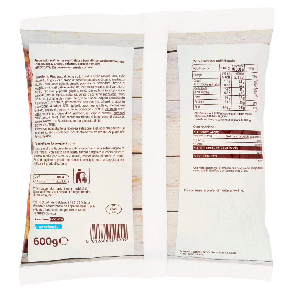 Carrefour Sensations Paella* con calamari, cozze e gamberi *Surgelata 600 g