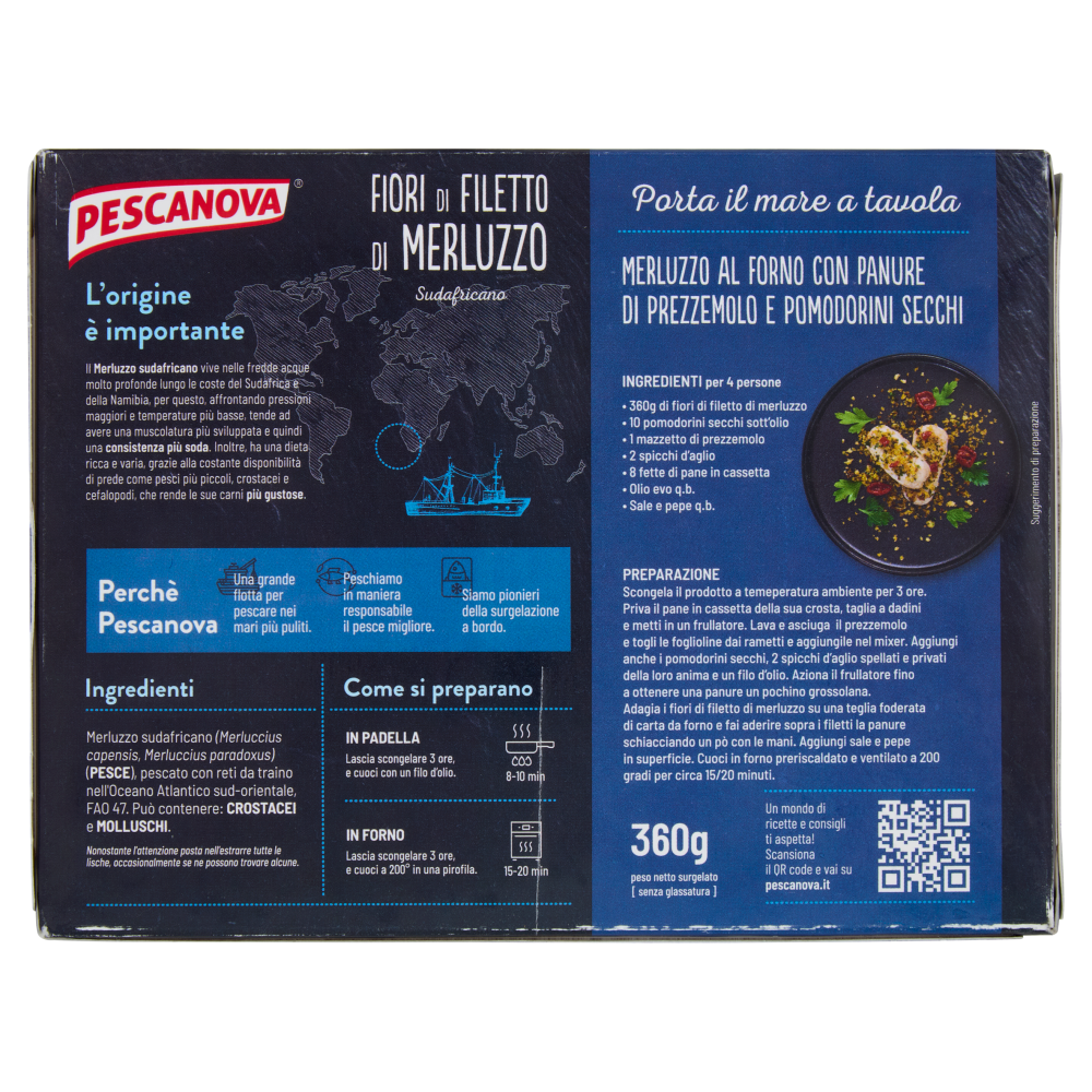 Pescanova Fiori di Filetto di Merluzzo Sudafricano Senza Pelle 6 pezzi 360 g