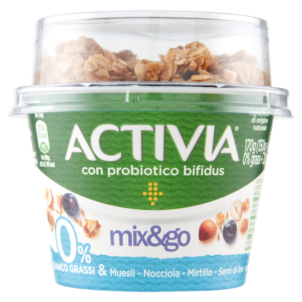 Activia mix&go Bianco 0 Grassi & Muesli Nocciola Mirtillo Semi di lino 170 g Carrefour