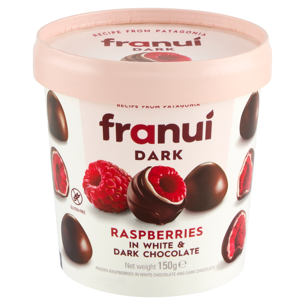 franuí Dark Raspberries in White & Dark Chocolate 150 g