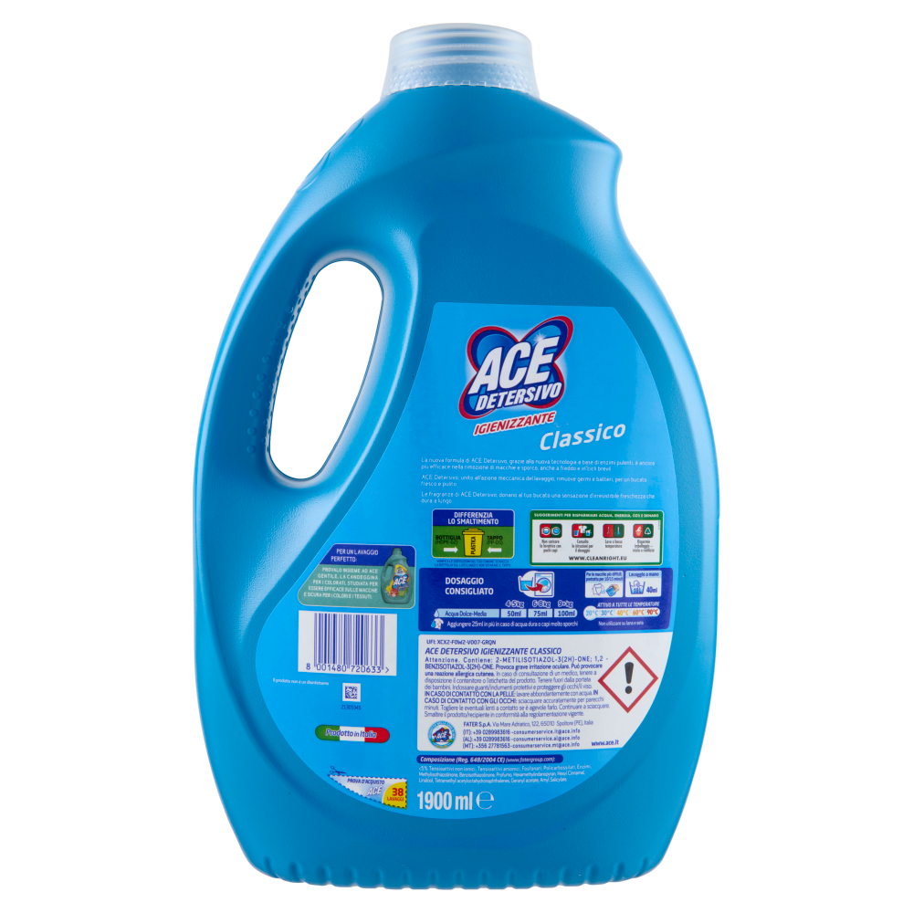 Ace Detersivo Igienizzante Classico 38 Lavaggi 1900 ml