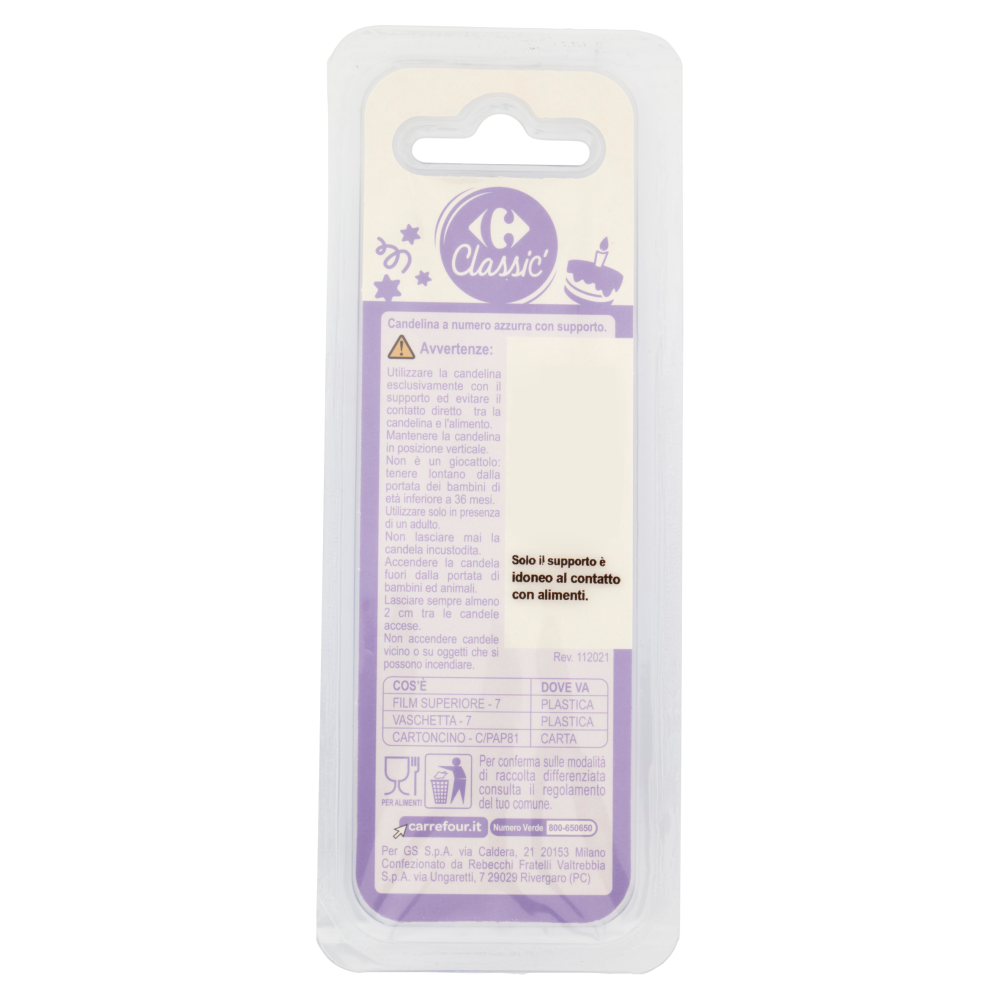 Carrefour Classic Candelina Numero 0 Azzurra con supporto
