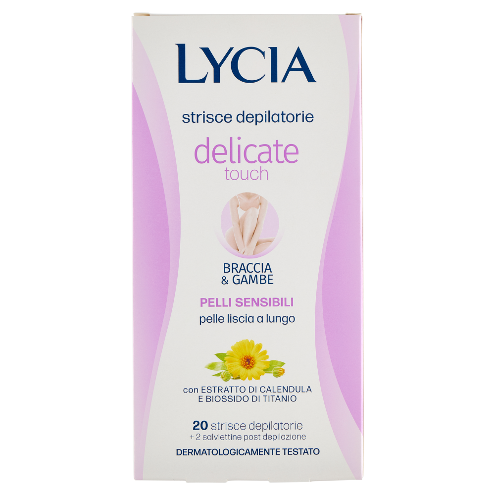 Lycia delicate touch strisce depilatorie Braccia & Gambe Pelli Sensibili 20 strisce + 2 salviettine