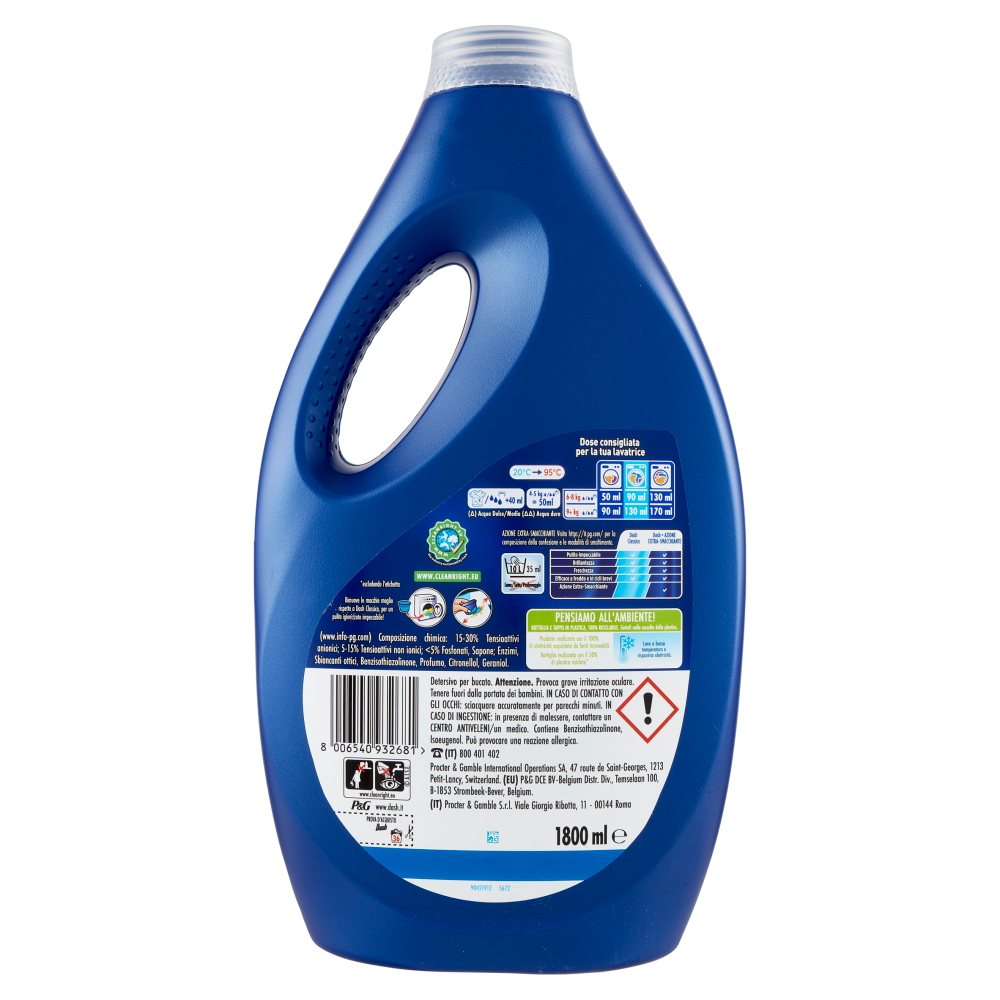 Dash Power Detersivo Liquido Lavatrice, Azione Extra-Smacchiante, 36 Lavaggi 1800 ml