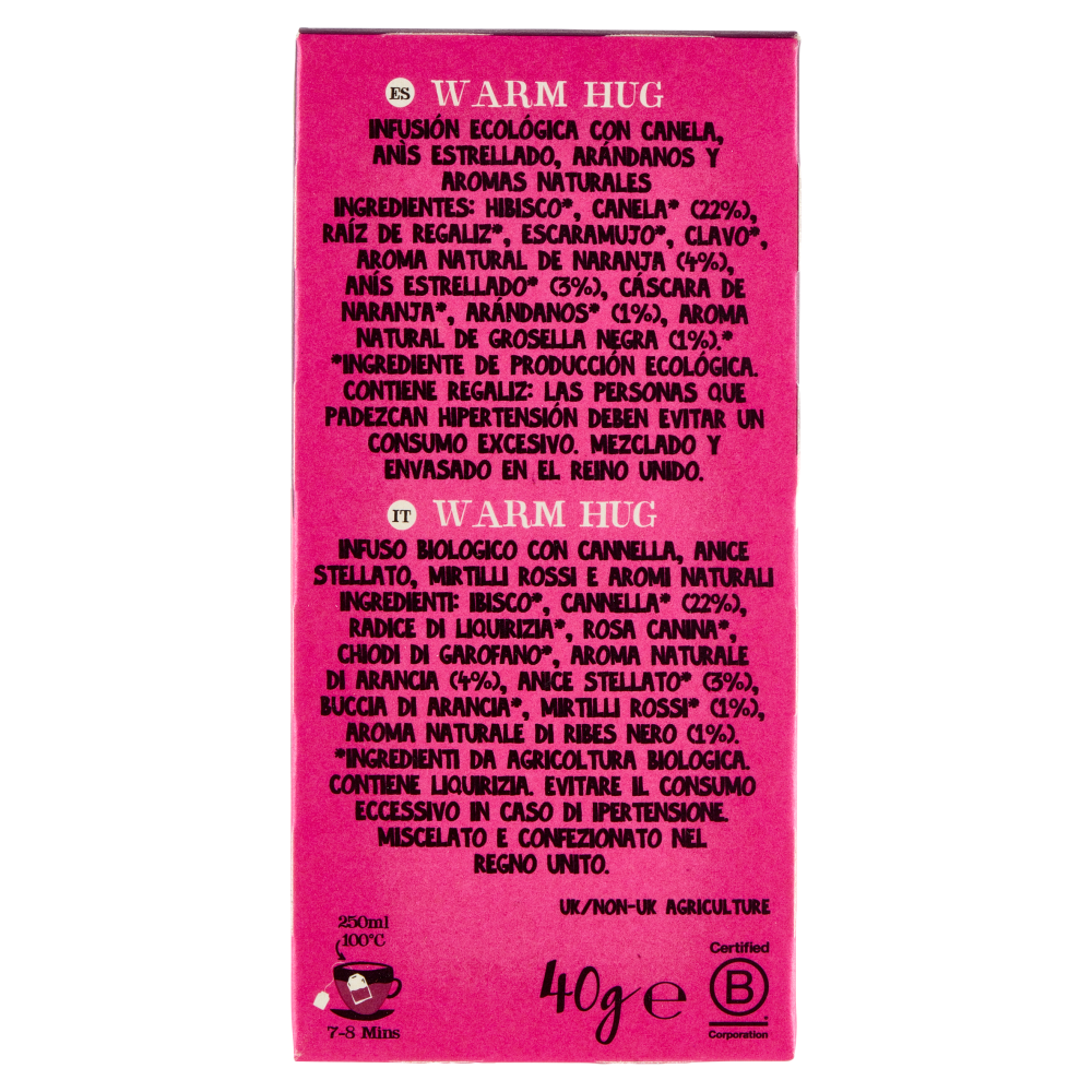 CUPPER Infuso Biologico Warm Hug, Tisana Natalizia con Frutti Rossi Cannella e Anice 20 Bustine 40g