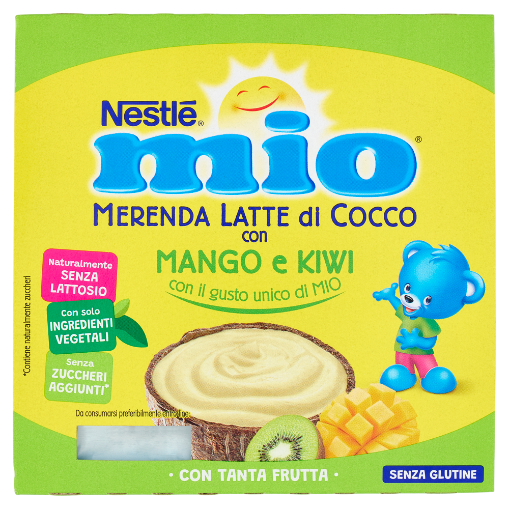 NESTLÉ MIO Merenda al Latte di Cocco Mango e Kiwi 4 Vasetti da 90g