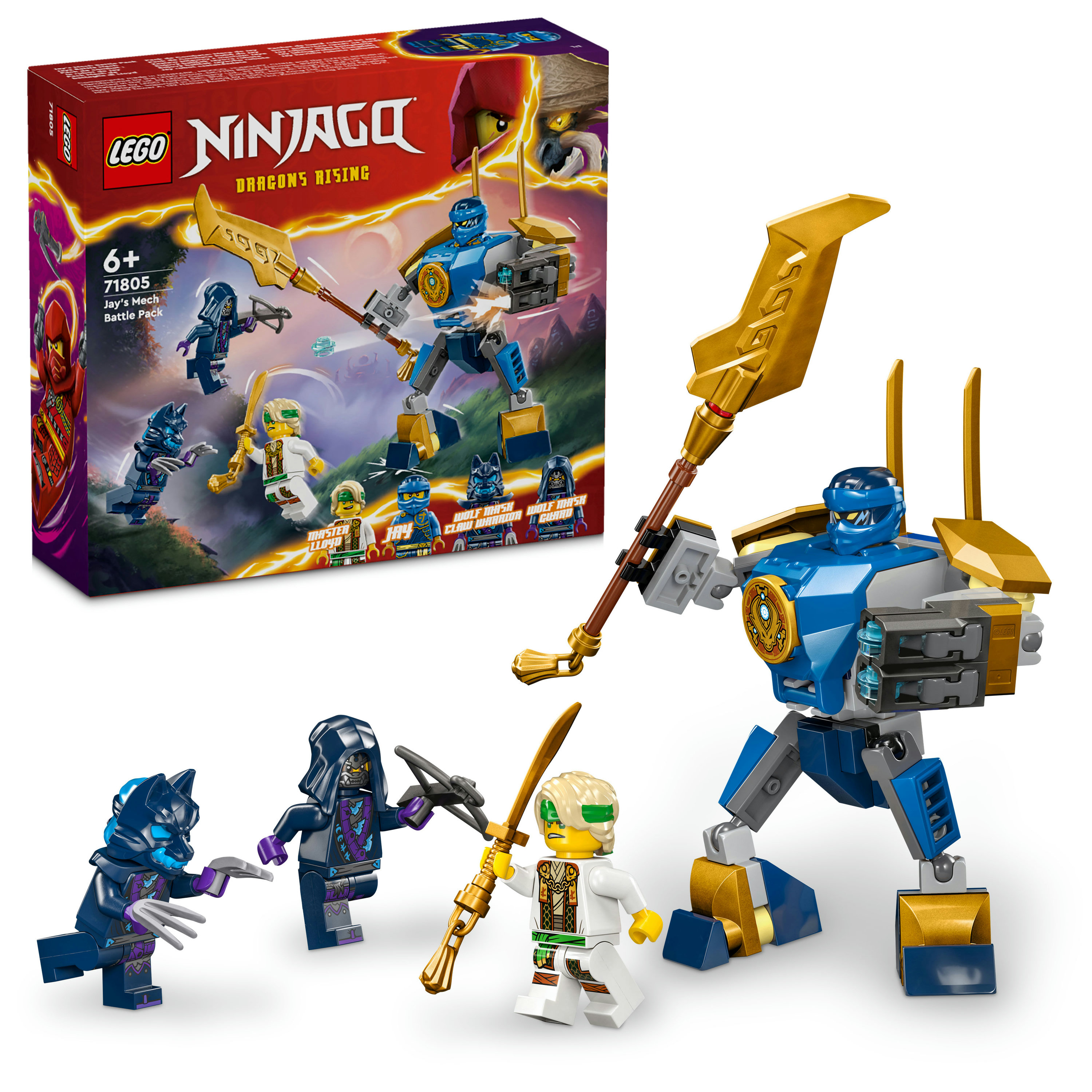 LEGO NINJAGO 71805 Pack Mech da Battaglia di Jay, Giochi per Bambini 6+, Action Figure Giocattolo da Costruire e 4 Minifigure