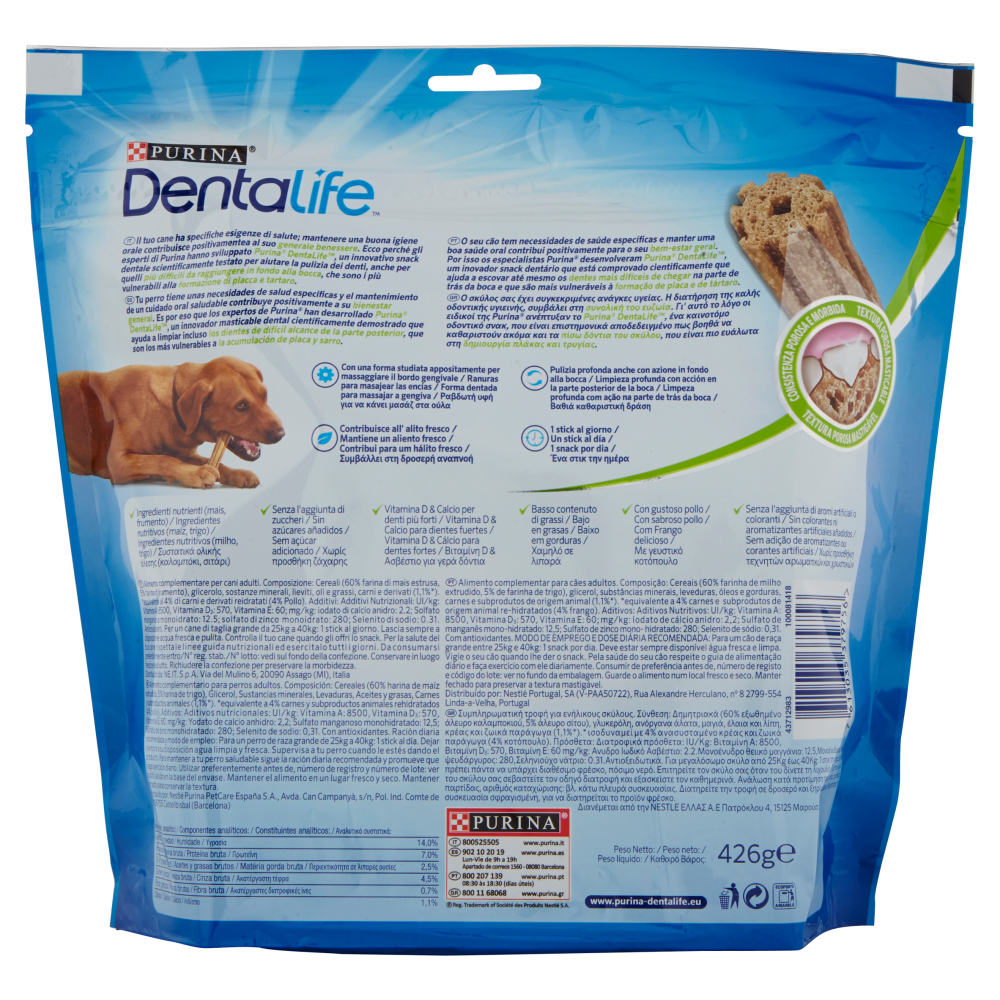 PURINA DENTALIFE Cane Snack per l'igiene orale Taglia Large busta 12 stick 426g