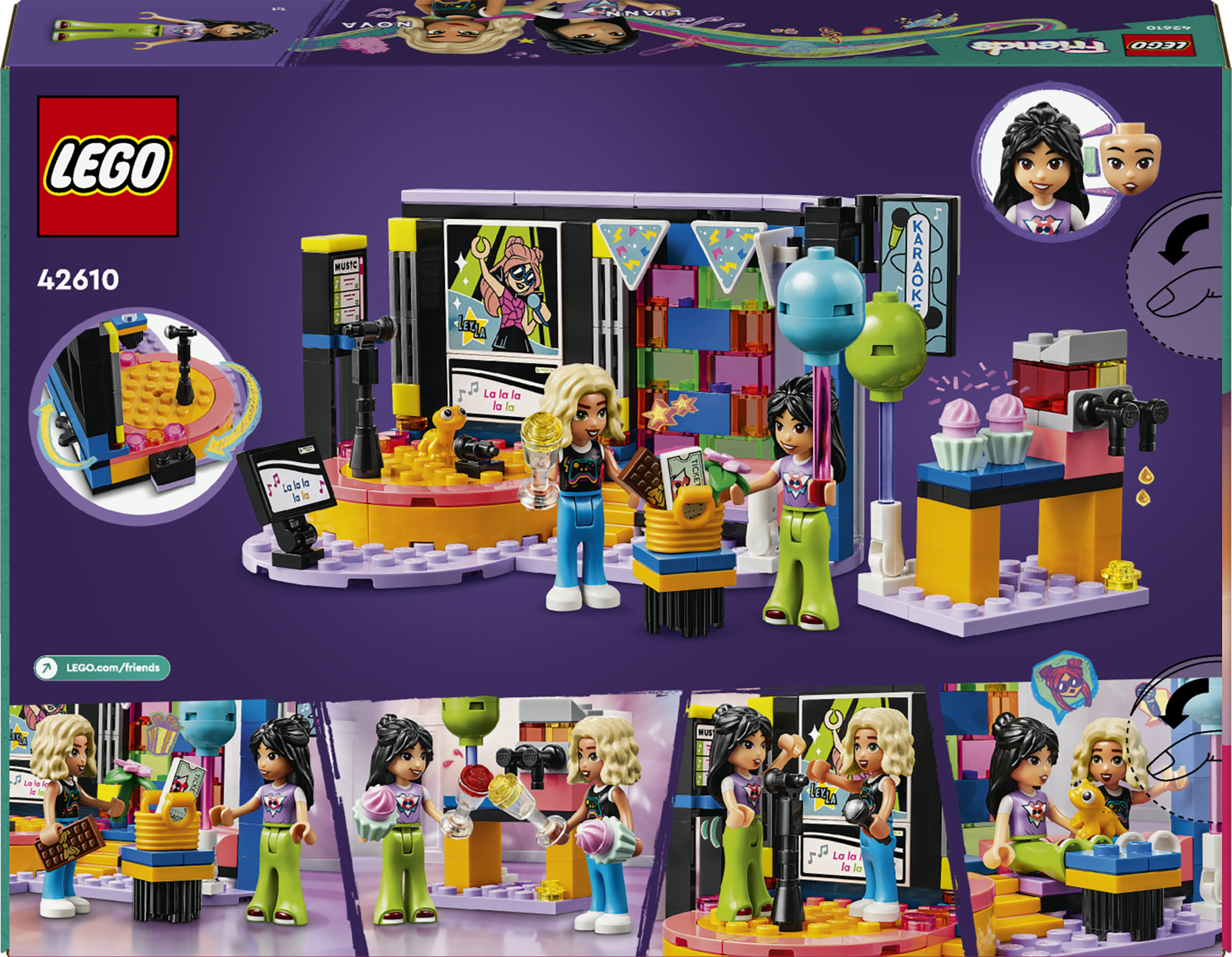 LEGO Friends 42610 Karaoke Party, Giochi Musicali per Bambini di 6+ Anni con Palco Girevole e 2 Mini Bamboline di Liann e Nova