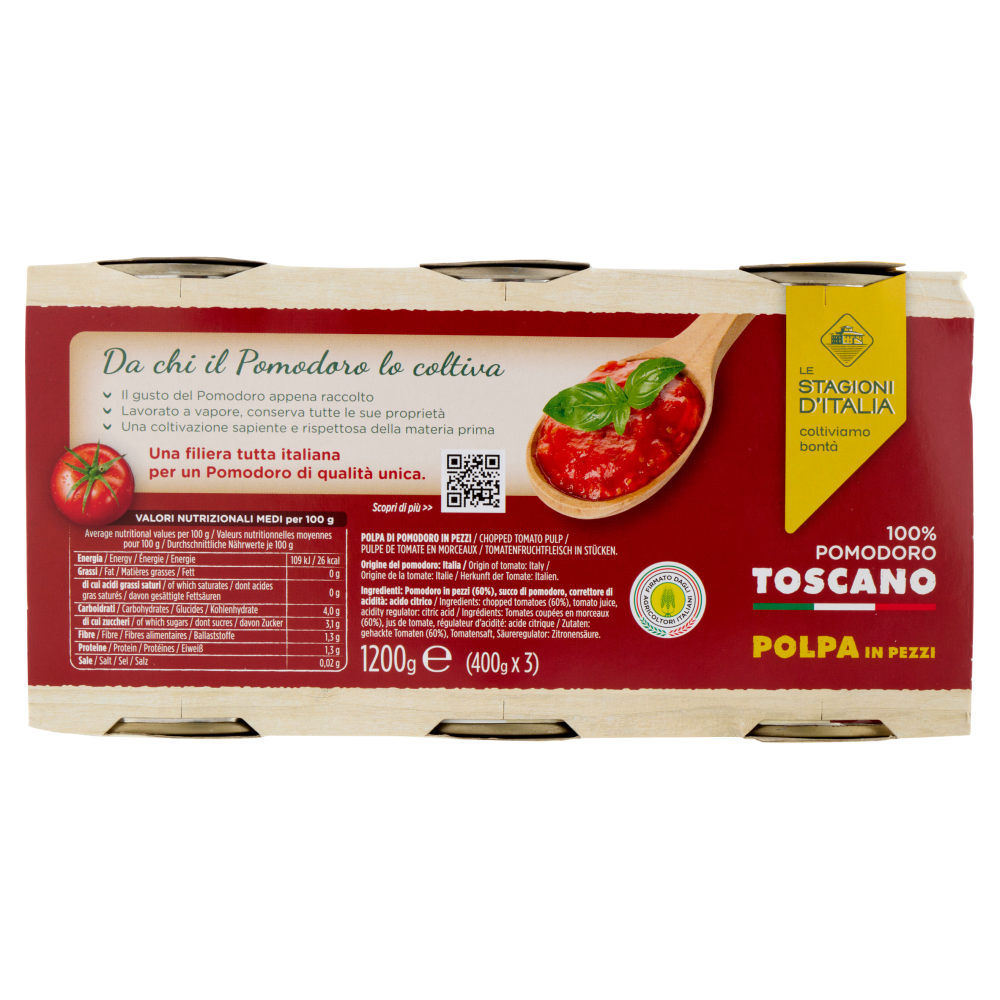 Le Stagioni d'Italia Polpa in Pezzi 100% Pomodoro Toscano 3 x 400 g