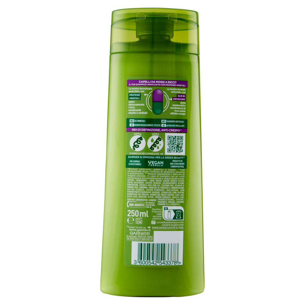 Garnier Fructis Shampoo Hydra Ricci, shampoo definizione per capelli da mossi a ricci, 250 ml