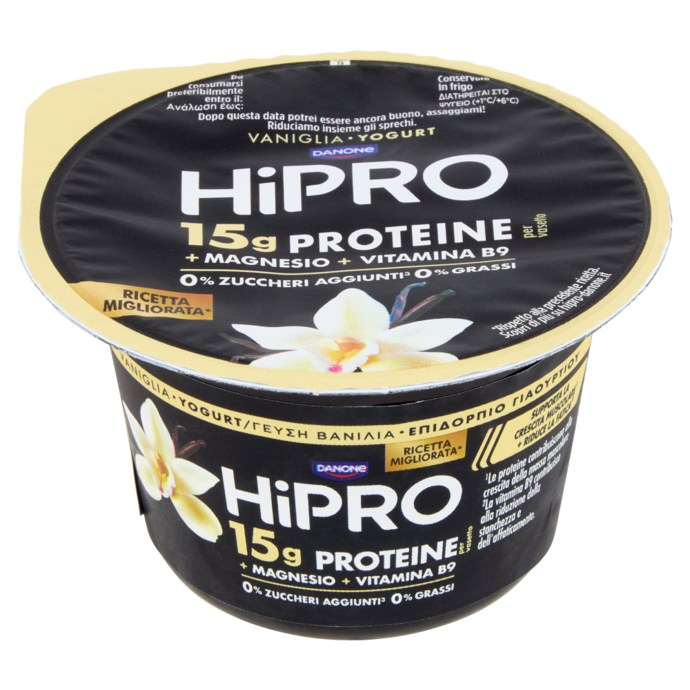 HiPRO Yogurt, 15g Proteine,0% grassi, gusto Vaniglia,con Magnesio&Vit B9,basso in lattosio,160g