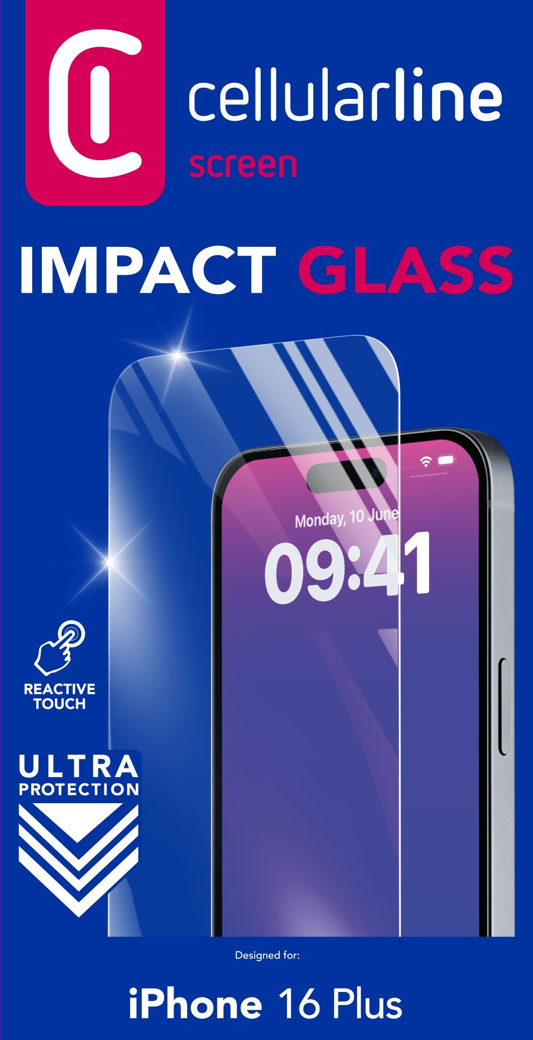Cellularline Impact Glass - iPhone 16 Plus Vetro temperato sottile, resistente e super sensibile