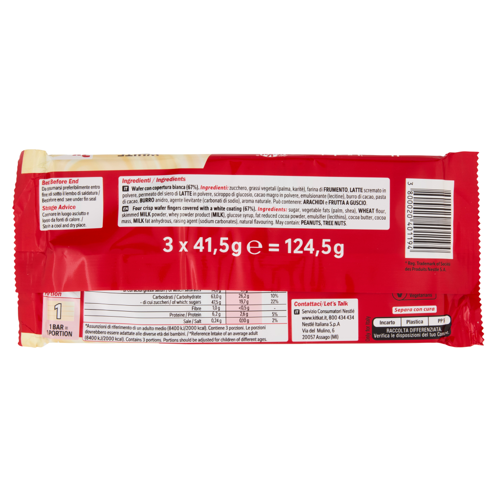 KITKAT White Wafer con copertura Bianca 3 Snack da 41,5g