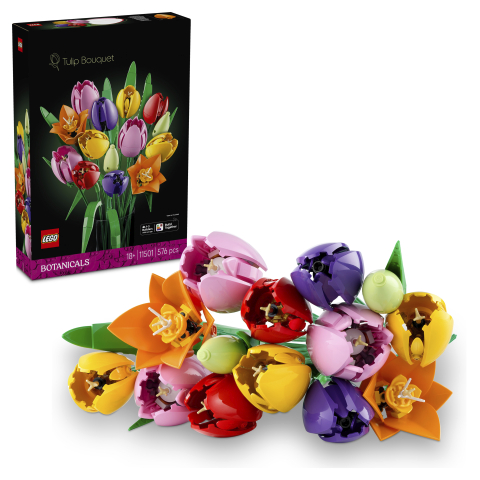 LEGO Botanicals 11501 Bouquet di Tulipani, 14 Fiori Finti da Costruire per Adulti in 5 Colori, Regalo Fai da Te per Donne