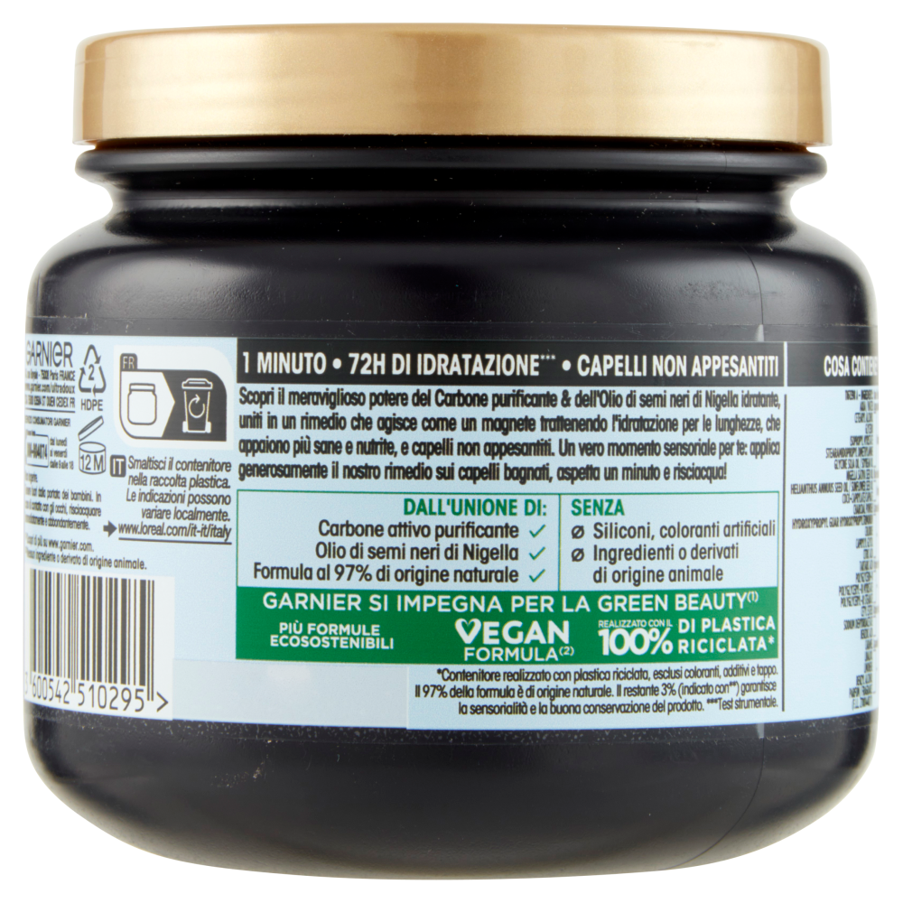 Garnier Ultra Dolce Hair Remedy Maschera per Capelli Idratante 72H Carbone Magnetico, 340 ml