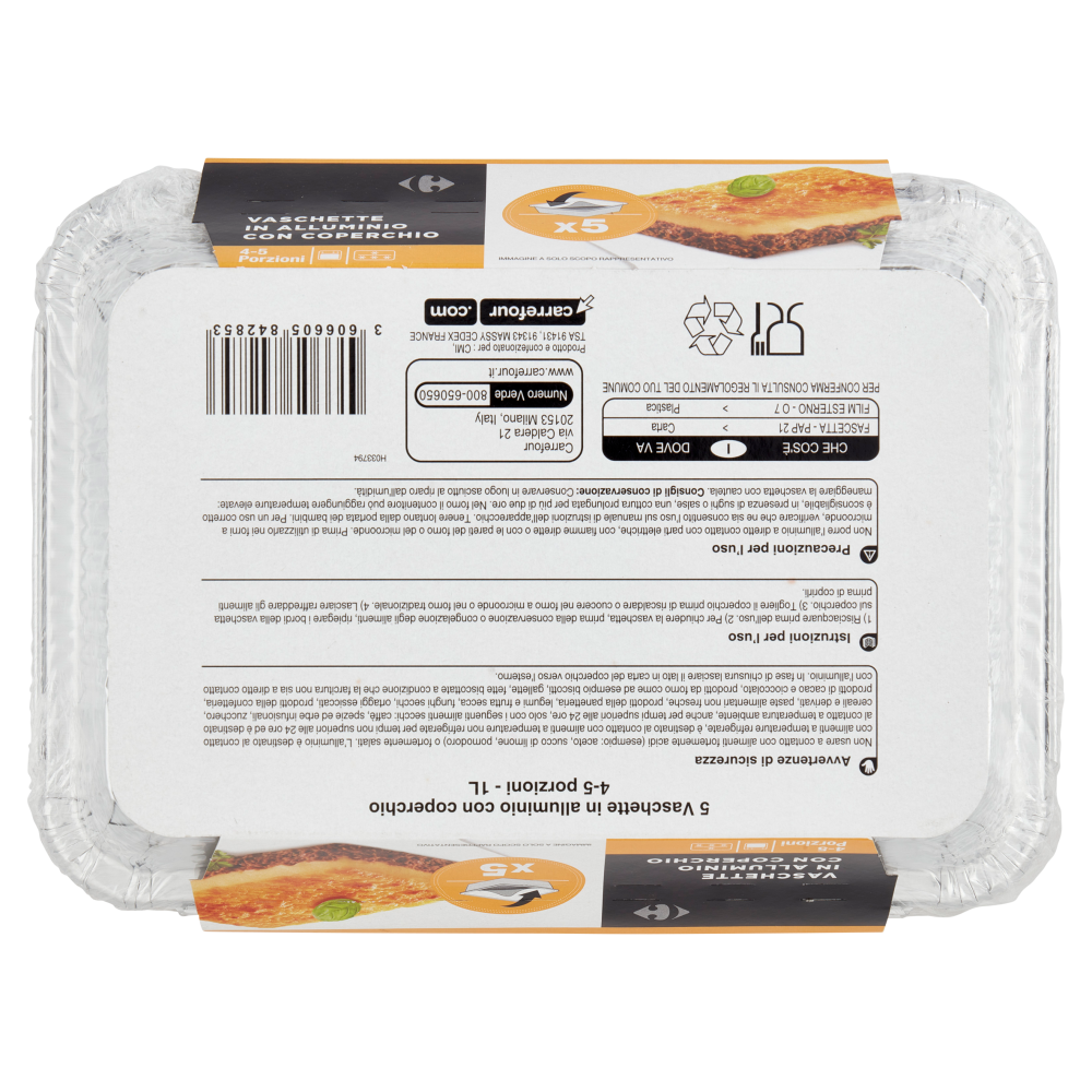Carrefour Vaschette in Alluminio con Coperchio 4-5 Porzioni 5 pz