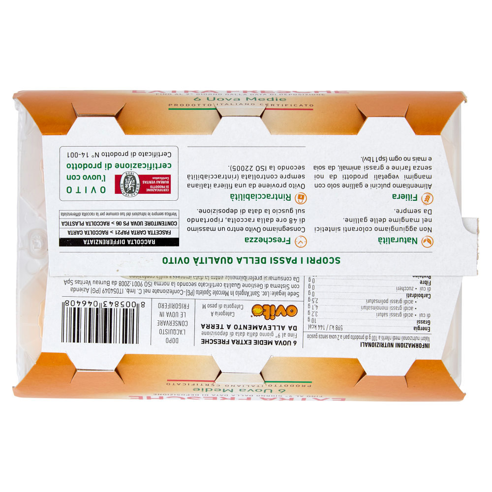 Ovito Extra Fresche 6 Uova Medie da Allevamento a Terra