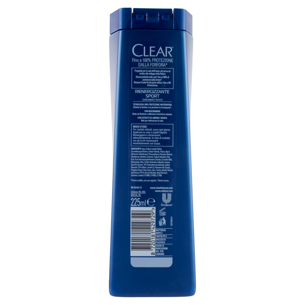 Clear Men Shampoo Antiforfora Rienergizzante Sport 225 ml