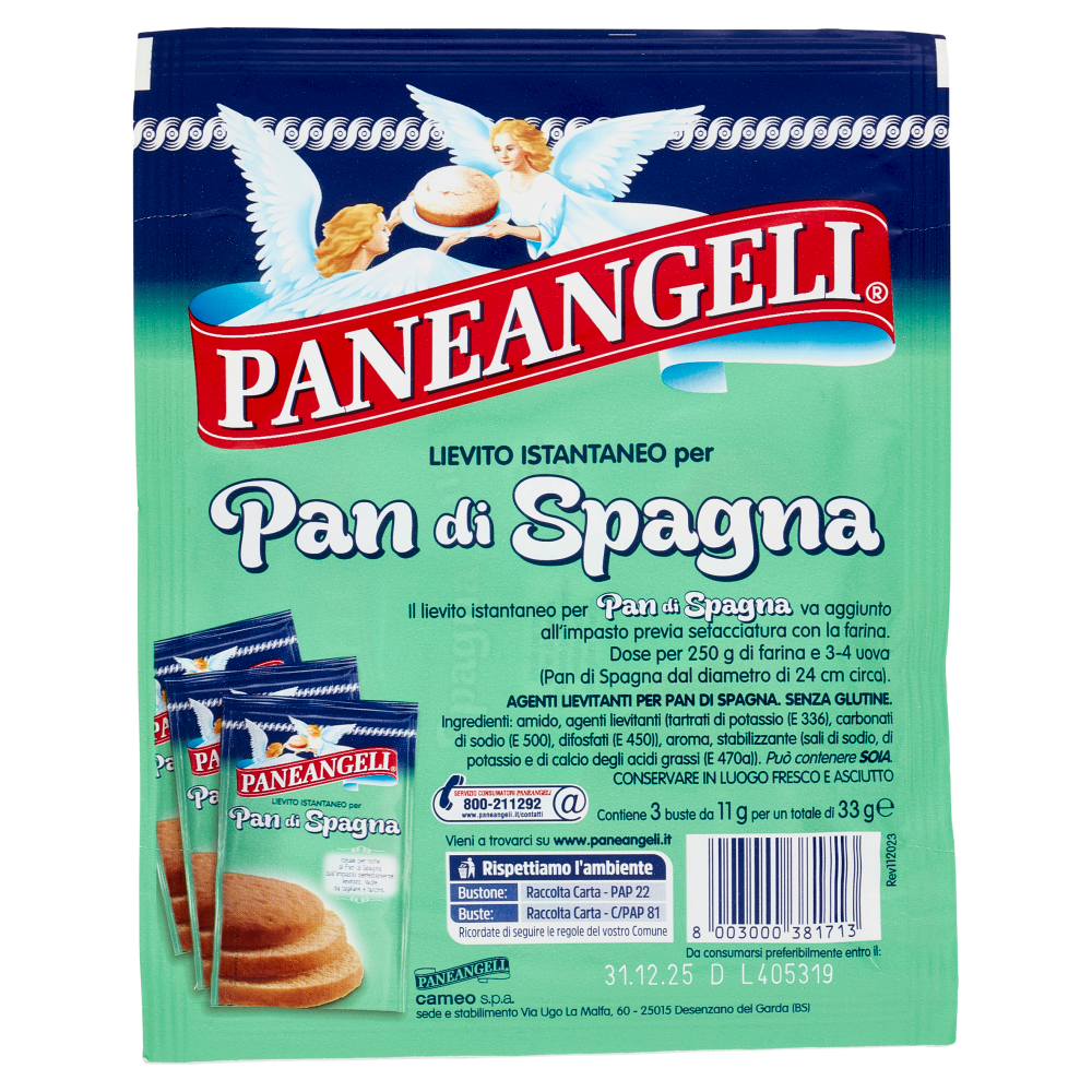 PANEANGELI Lievito Istantaneo per Pan di Spagna 3 x 11 g