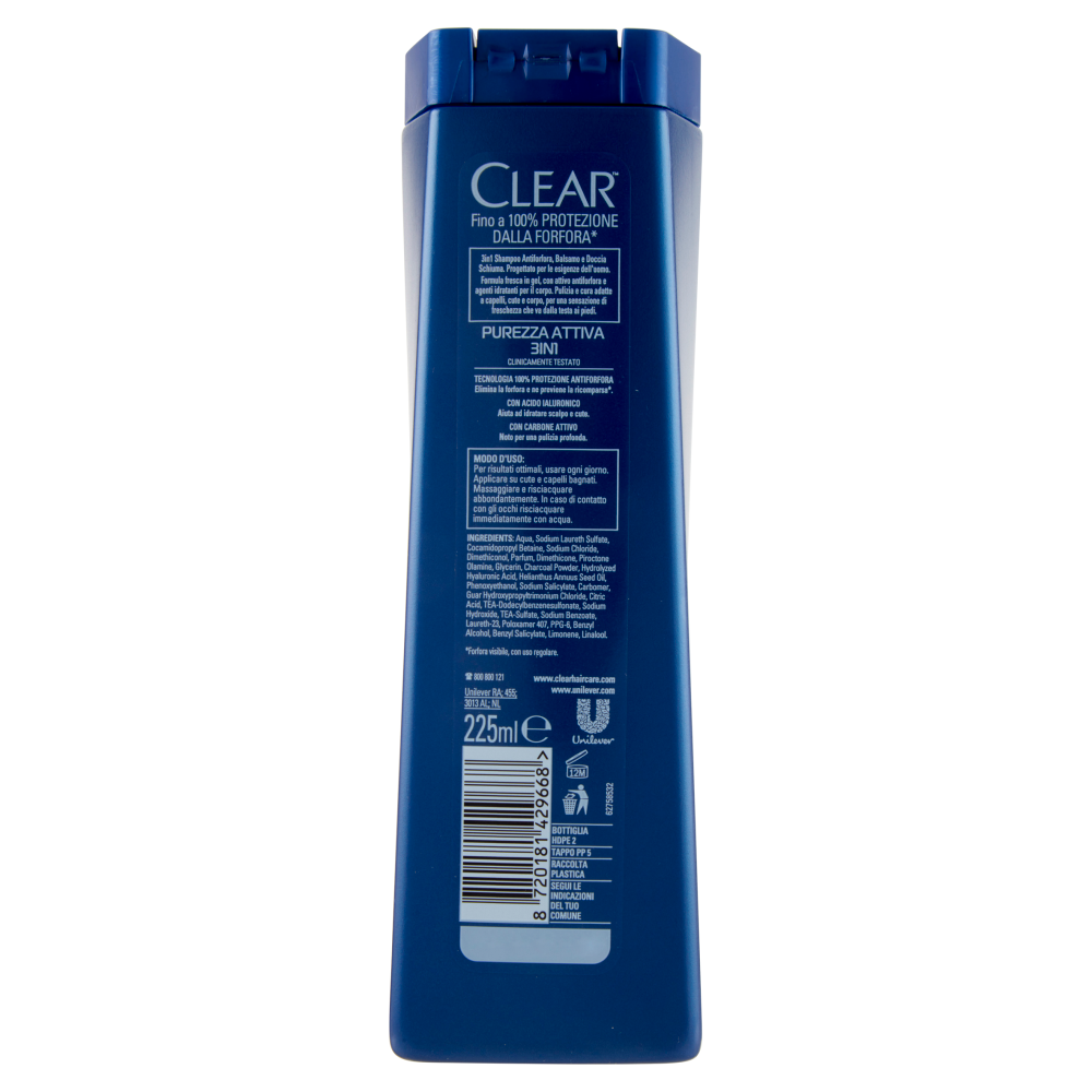 Clear Men 3in1 Antiforfora Purezza Attiva 225 ml