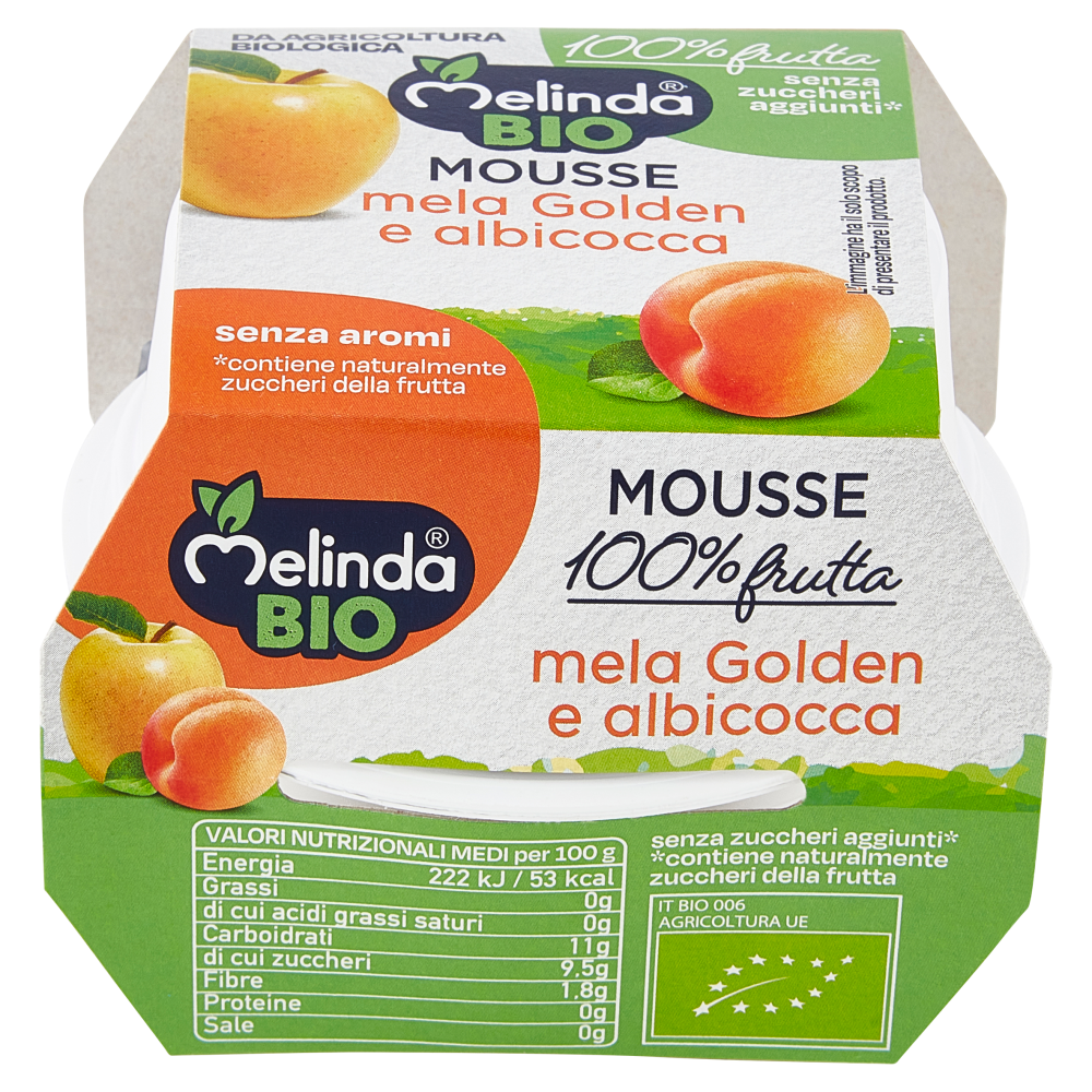 Melinda Bio Mousse mela Golden e albicocca 2 x 100 g