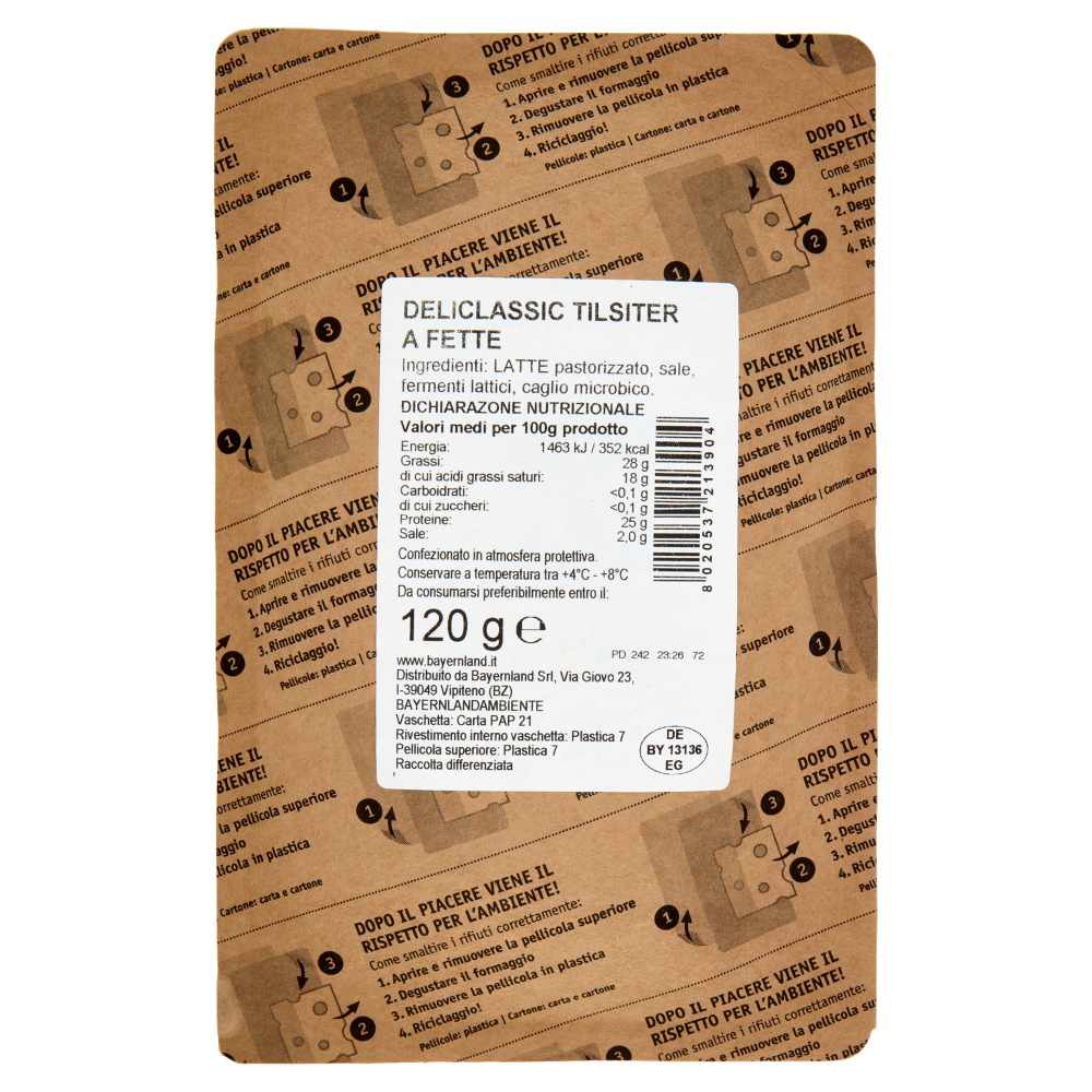 Bayernland deli classic Tilsiter formaggio a fette 120 g