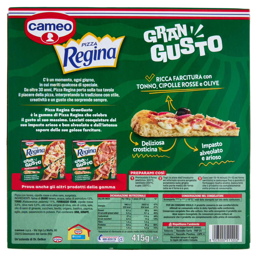 cameo Pizza Regina Gran Gusto Tonno, Cipolle e Olive 415 g