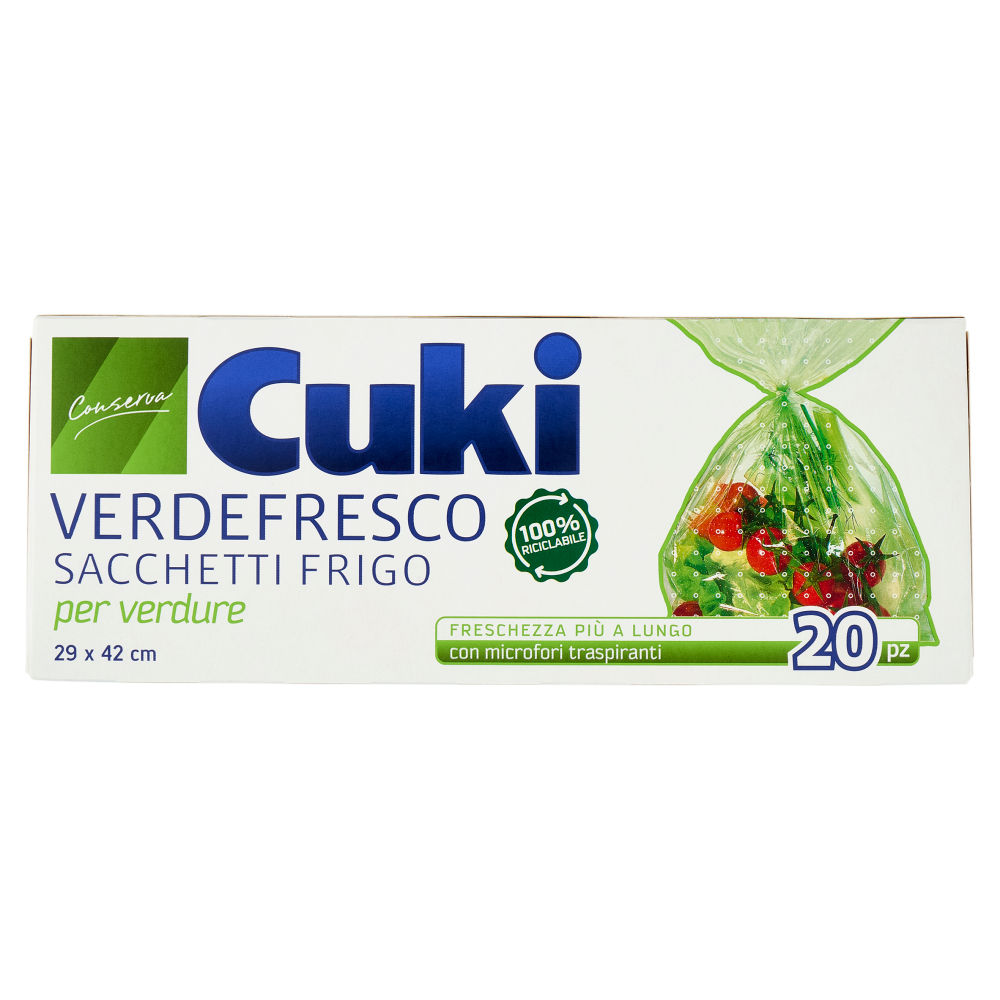Cuki Conserva Verdefresco Sacchetti Frigo per verdure 29 x 42 cm 20 pz