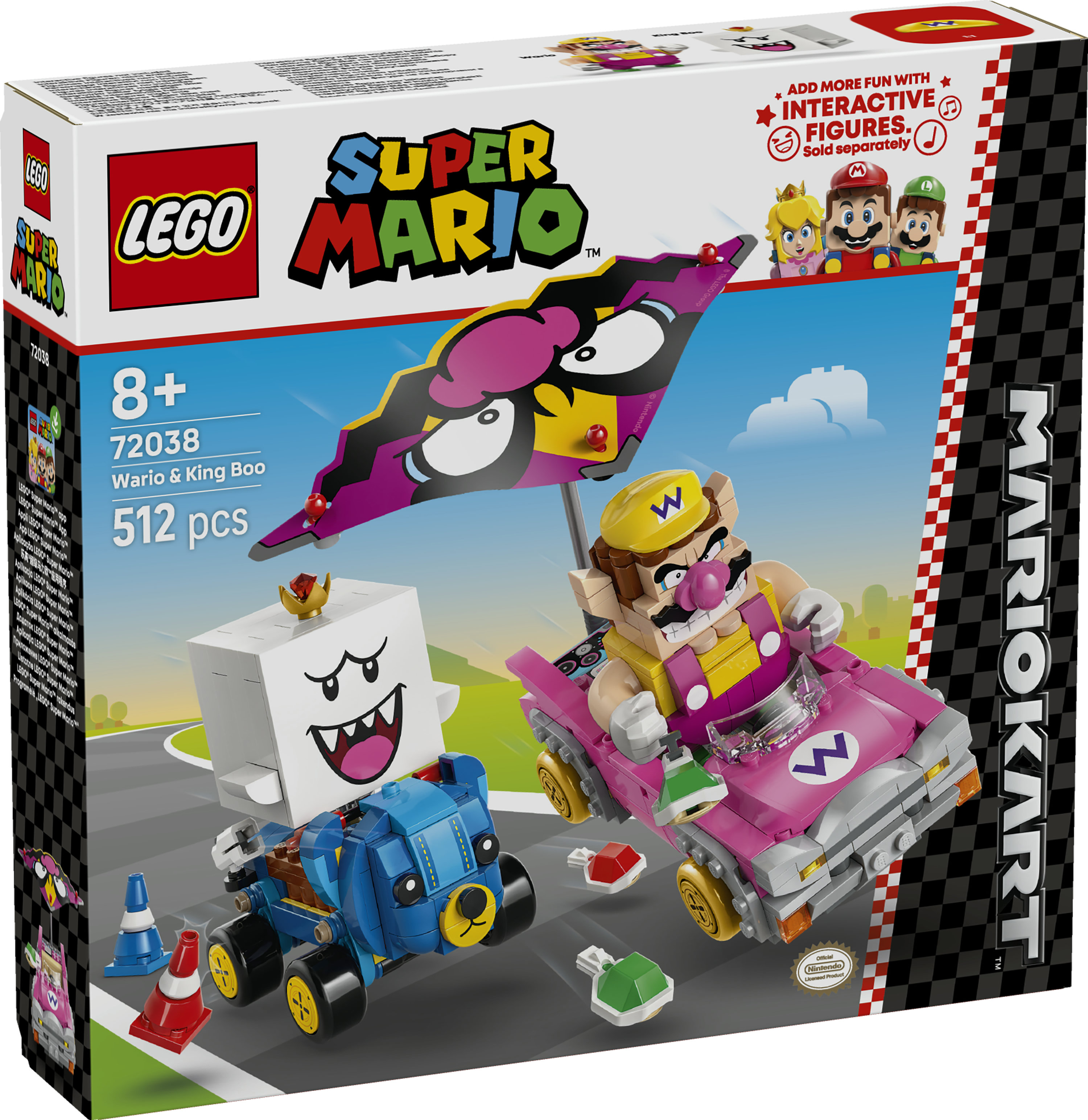 LEGO Super Mario 72038 Mario Kart &ndash; Wario e Re Boo, Giocattolo Interattivo con 2 Macchine e 2 Figure, Regalo per Bambini 8+