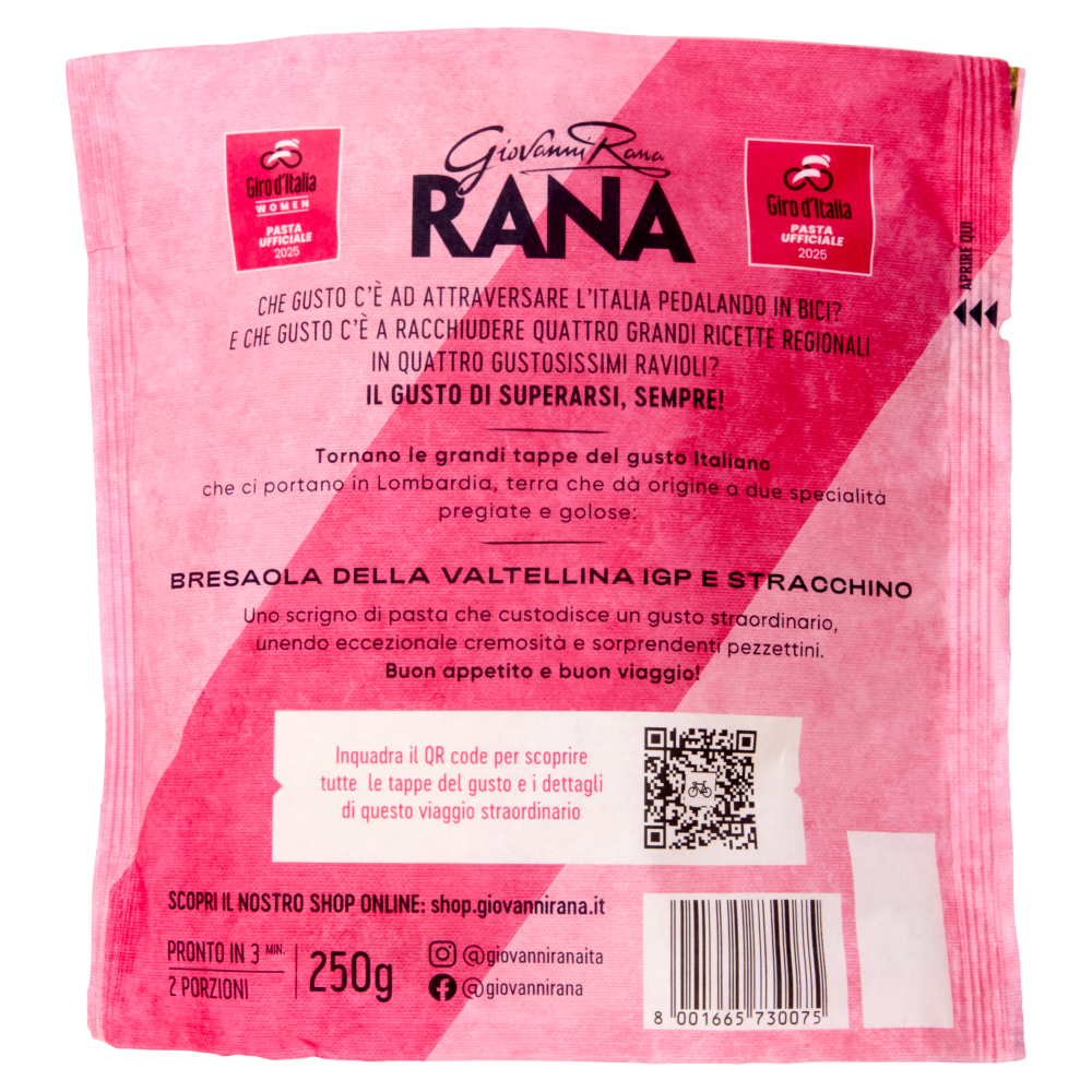 Giovanni Rana Giro d'Italia Ravioli con Bresaola della Valtellina IGP e Stracchino 250 g