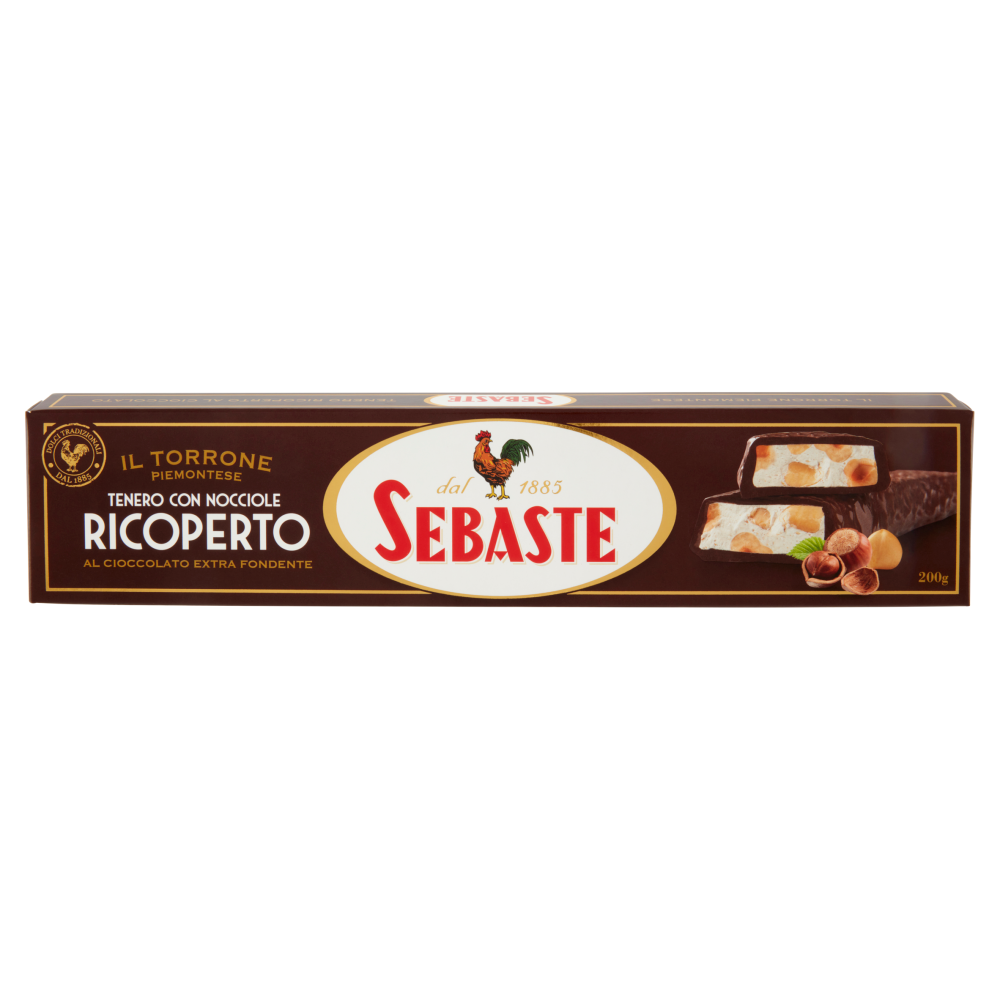 Sebaste Torrone Tenero con Nocciole Ricoperto al Cioccolato Extra Fondente 200 g