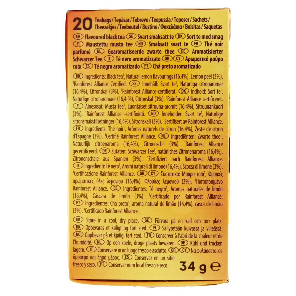 Lipton Limone T&egrave; Nero con Limoni 20 Pyramid Teabags 34 g