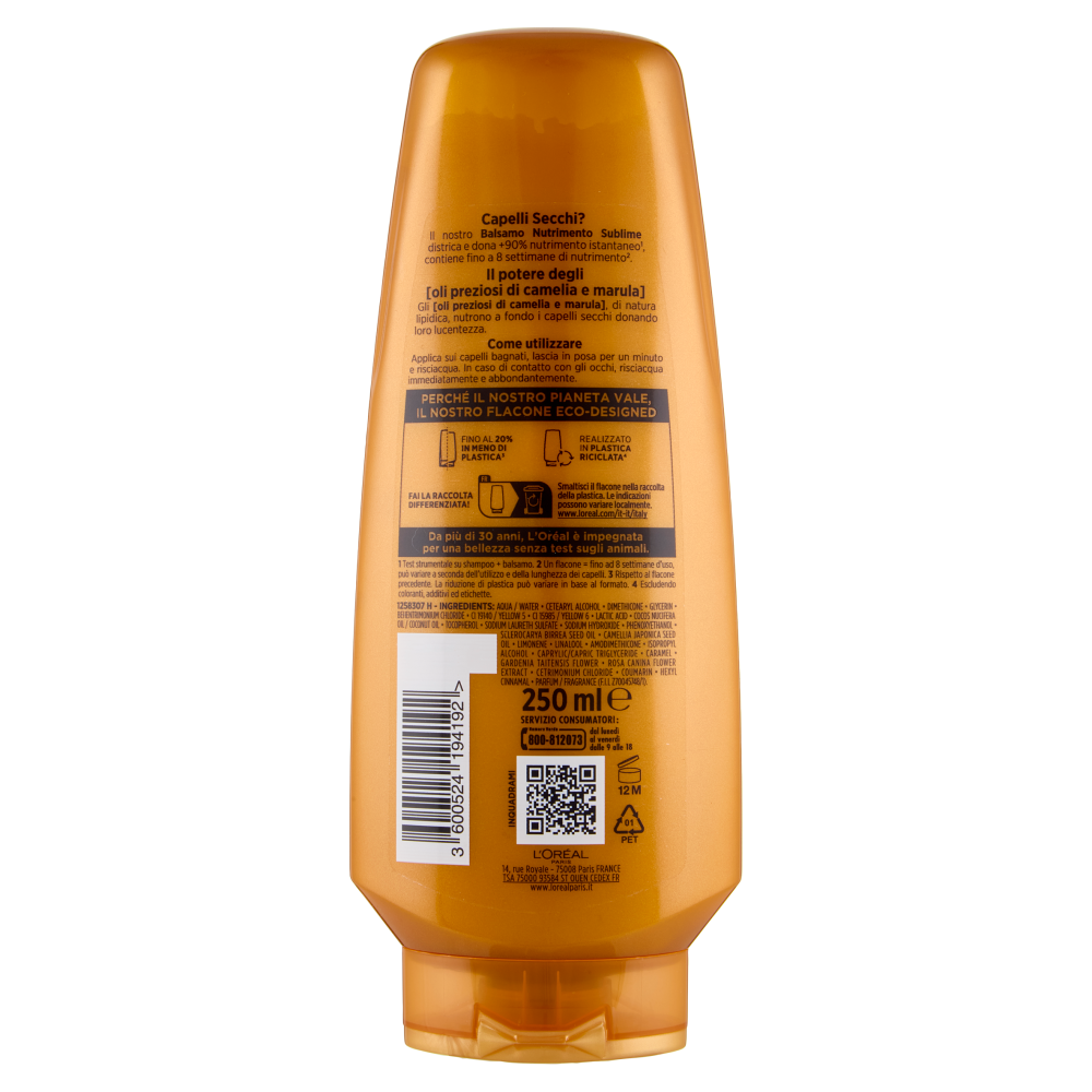 Elvive Olio Straordinario Balsamo Nutrimento Sublime, per Capelli Secchi, 250 ml