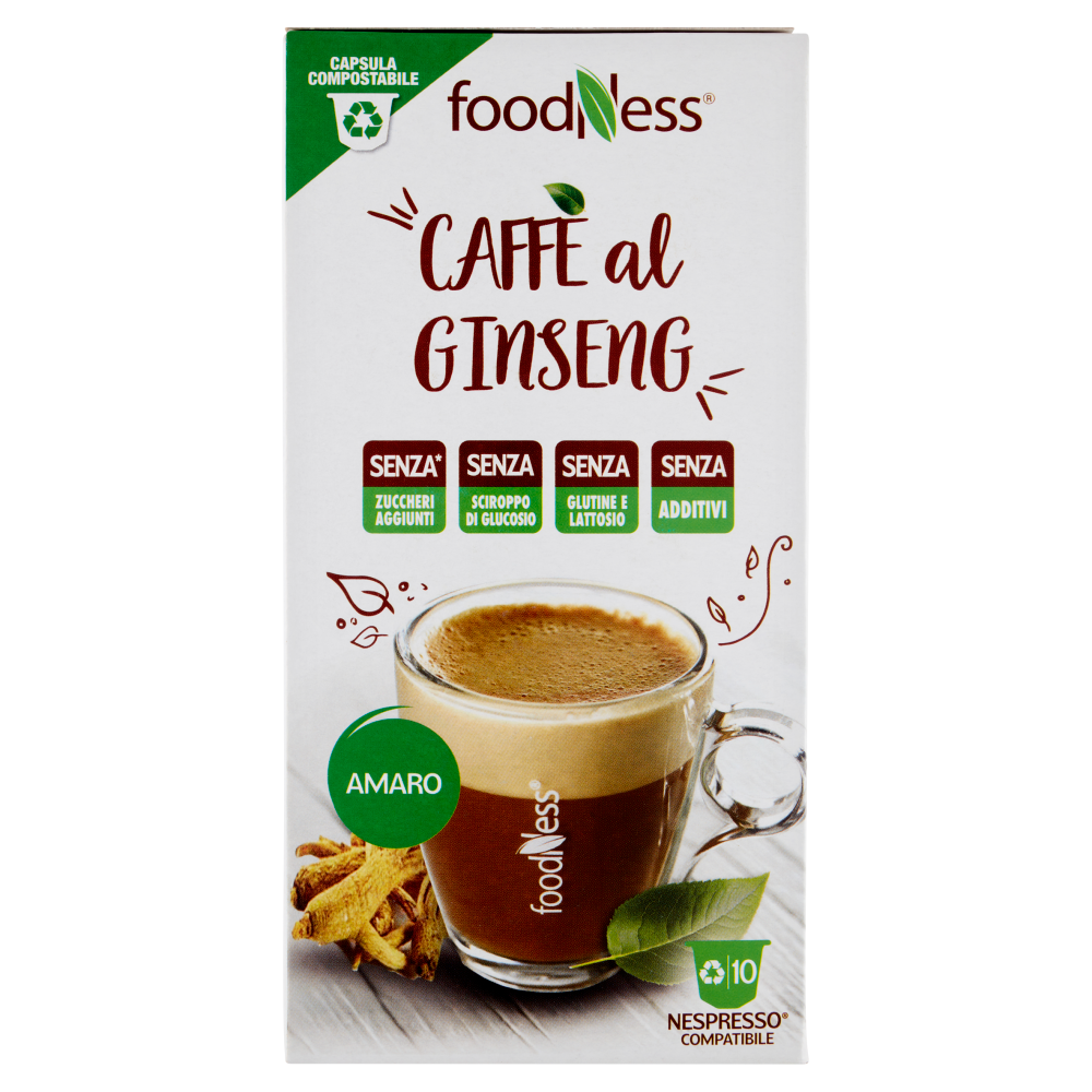 foodNess Caffè al Ginseng Amaro Compostabile Nespresso Compatibile 10 x 5,5 g