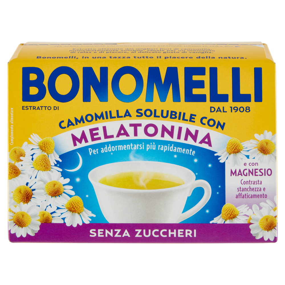 Bonomelli Estratto di Camomilla Solubile con Melatonina e con Magnesio Senza Zuccheri 16 x 4,5 g