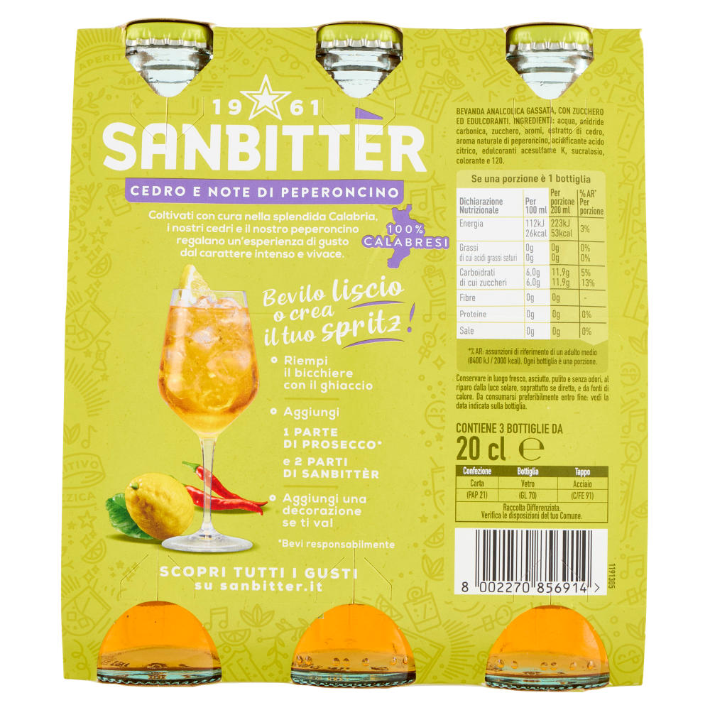 Sanbittèr, Cedro e Note di peperoncino, Aperitivo Analcolico - 3 x 200ml