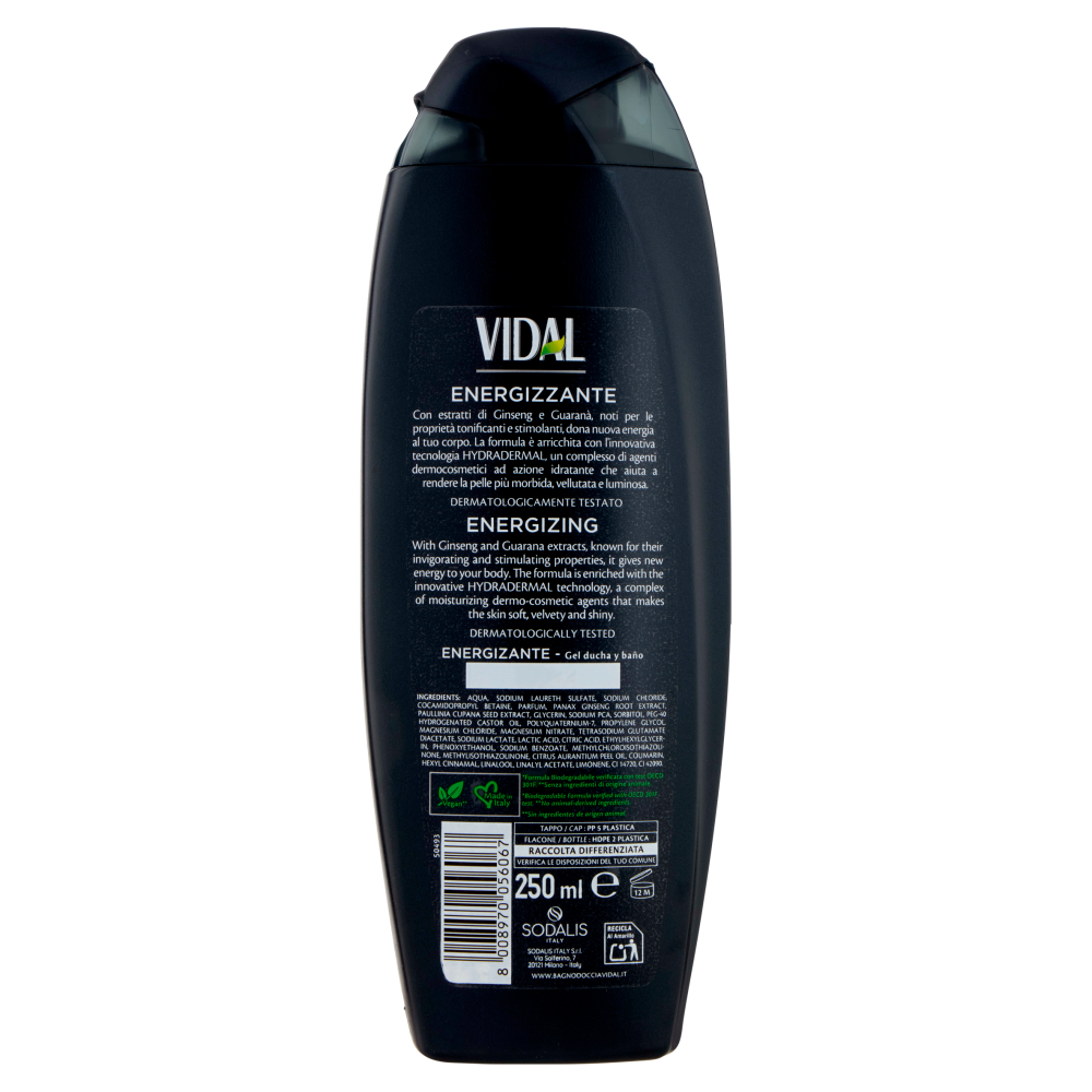 Vidal Energy & Sport Doccia Shampoo Energizzante Ginseng e Guaran&agrave; 250 ml