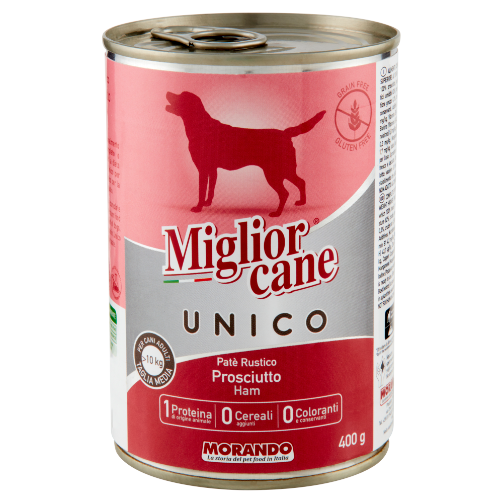 Migliorcane Unico Patè Rustico Prosciutto per Cani Adulti >10 kg Taglia Media 400 g