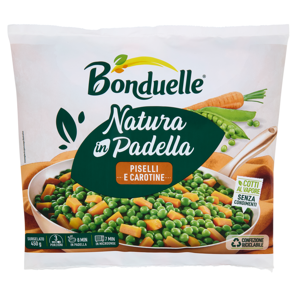 Bonduelle Natura in Padella Piselli e Carotine Surgelato 450 g