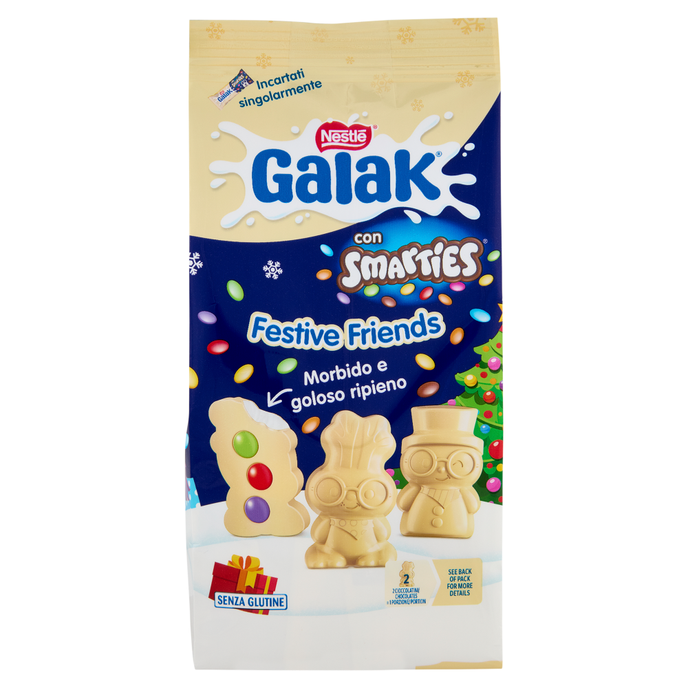 GALAK Festive Friends Personaggi di Cioccolato al Latte con Smarties Sacchetto 147g